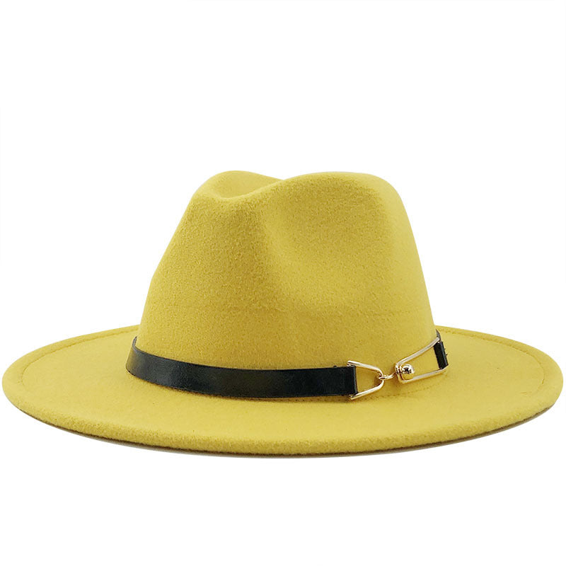 Cashmere Gold Link Buckle Detail Detail Flat Brim Fedora