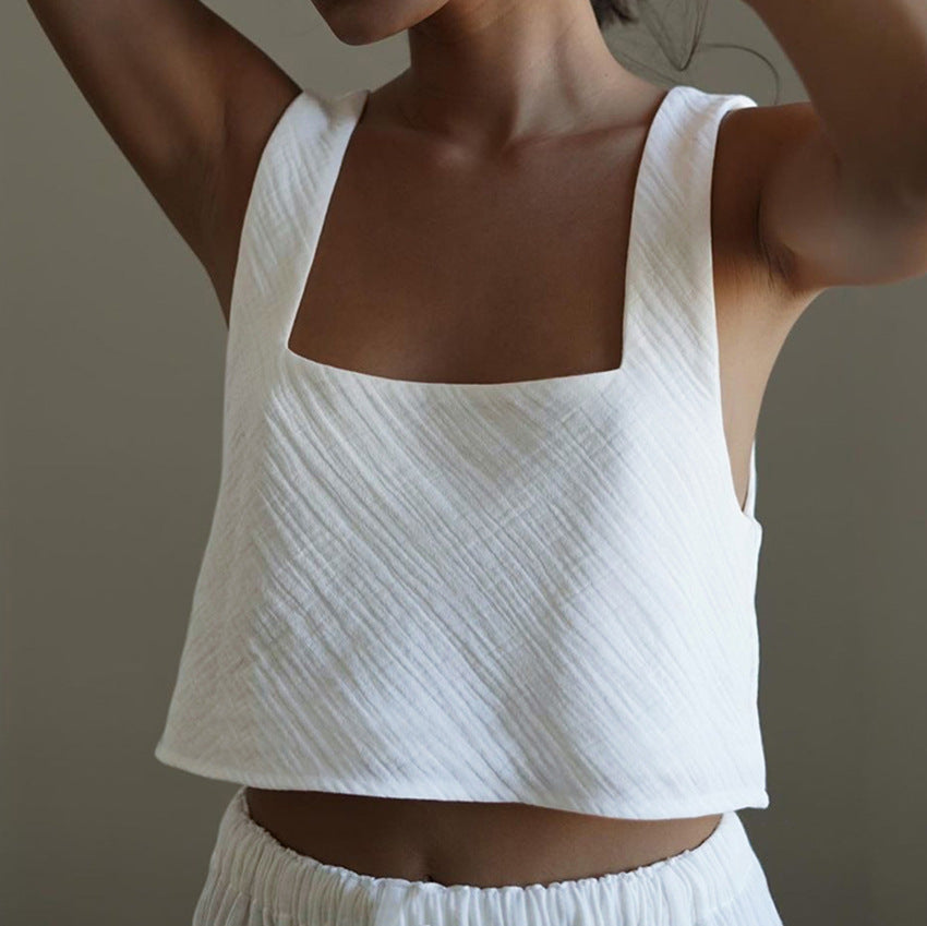 White Cotton U collar Vest and Shorts Pajama Lounge Set