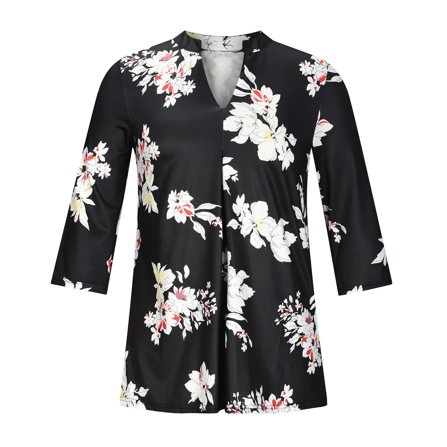 Flowers Print V Neck Long Sleeve Blouse