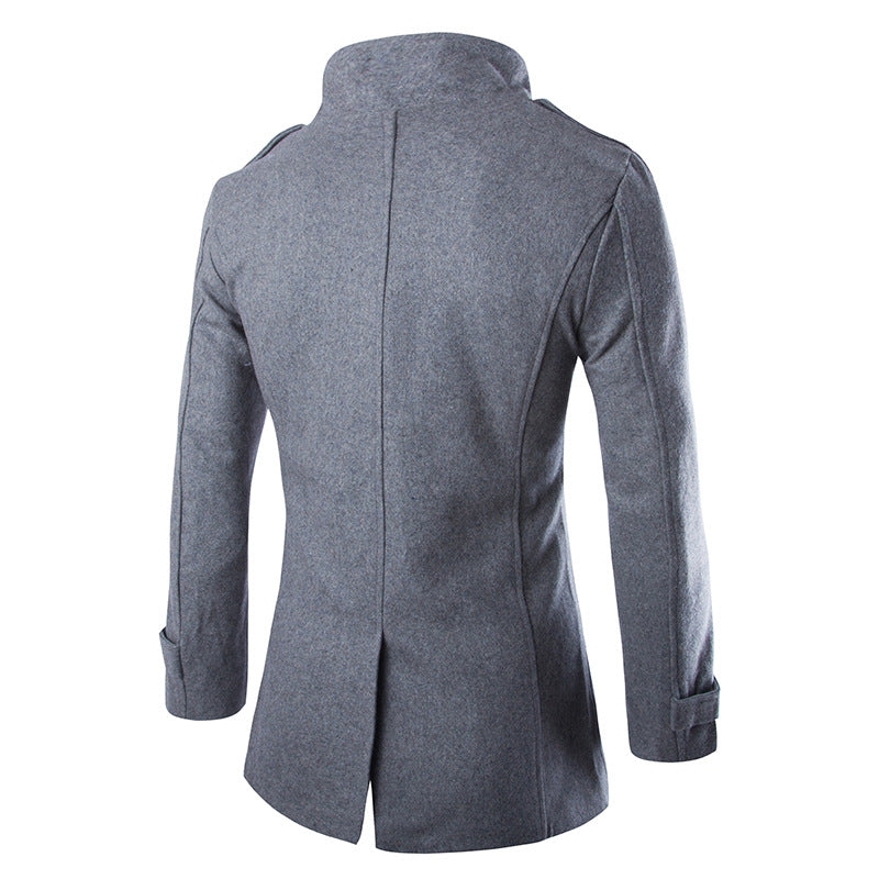 Slim-fit Double-breasted Mid-length Woolen Coat