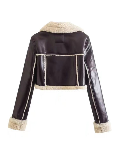 Long Sleeve Leather Crop Jacket