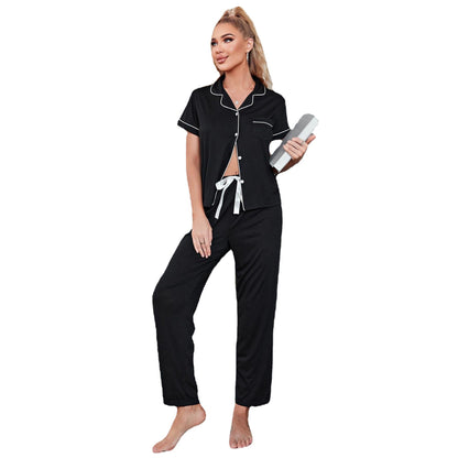 Pajamas Women's Autumn Cardigan Short Sleeve Long Pajama Pants Homewear Suit