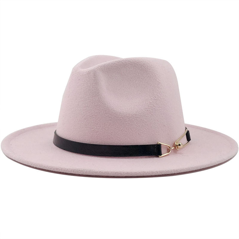 Cashmere Gold Link Buckle Detail Detail Flat Brim Fedora