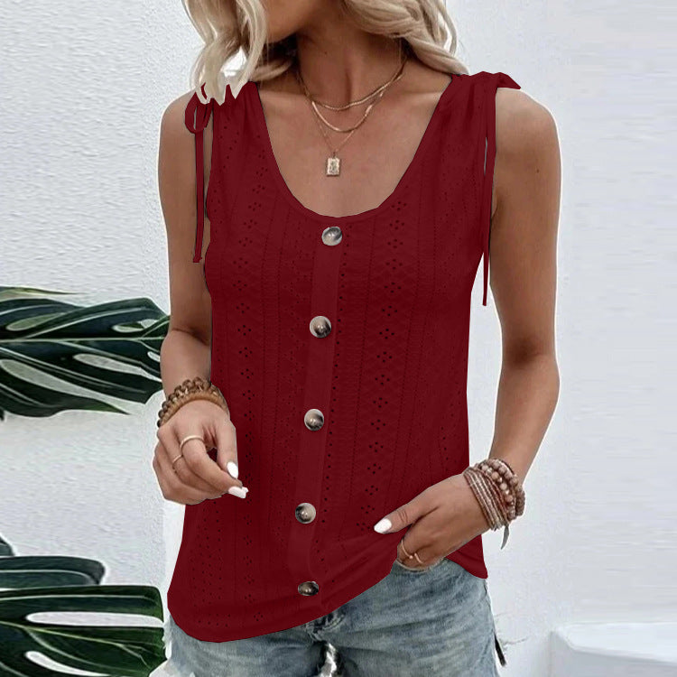 Casual Solid Color U-neck with Bow Tie Vest