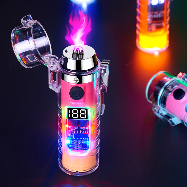 Transparent Shell Dual Arc USB Charging Lighter Outdoor Waterproof LED Colorful Light Power Display Illumination Light Gadgets