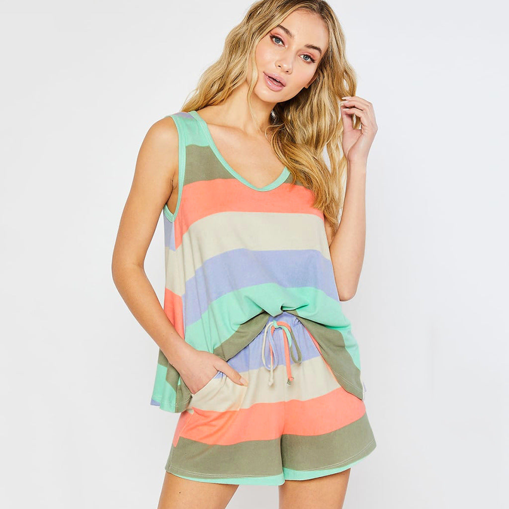 Rainbow Stripes Drawstring Tank and Short Set