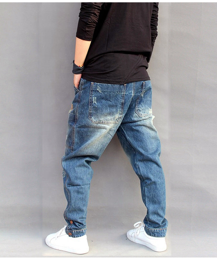 Multi-pocket Casual Loose Washed Denim Jeans