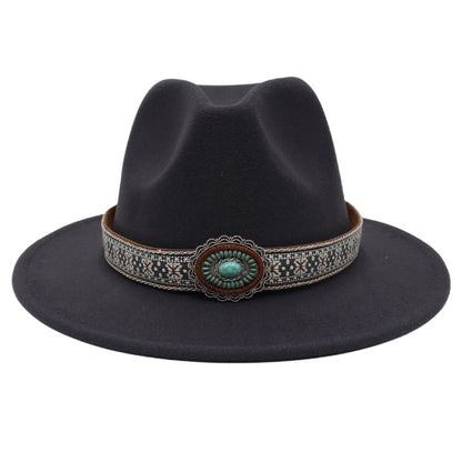 Ethnic Style Turquoise Gem Detail Cotton Fedora