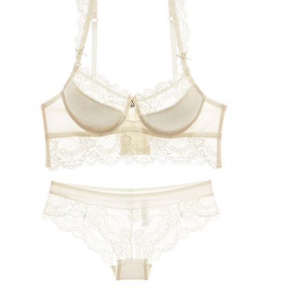 Scallop Edge Mesh Lace Embroidery Cotton  Lingerie Set