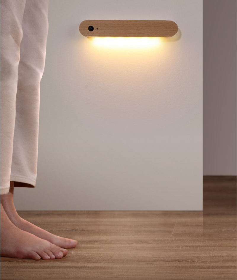 Simple Beech Human Body Induction Lamp Bedroom Intelligent Light Control Led Wardrobe Magnetic Suction Usb Charging Bedside