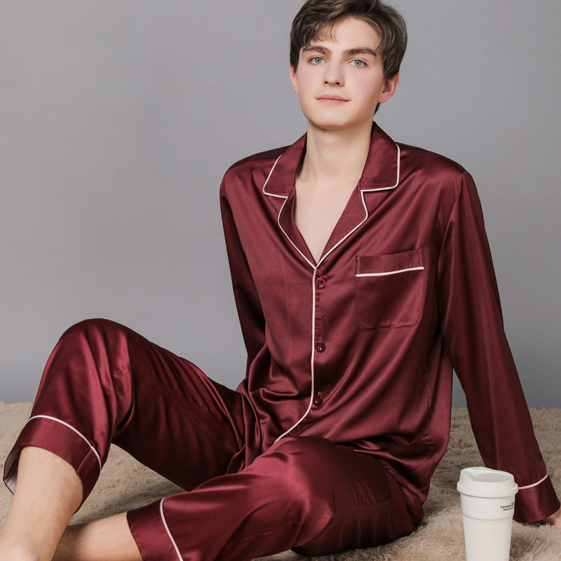 Luxury Long Sleeve Button Up Silk Couple Pajama