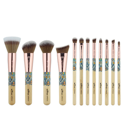 Aztec Print  Wooden Handle 12 makeup brushes