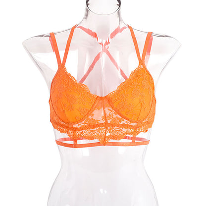 Orange Lace Embroidery Double Strap Crop