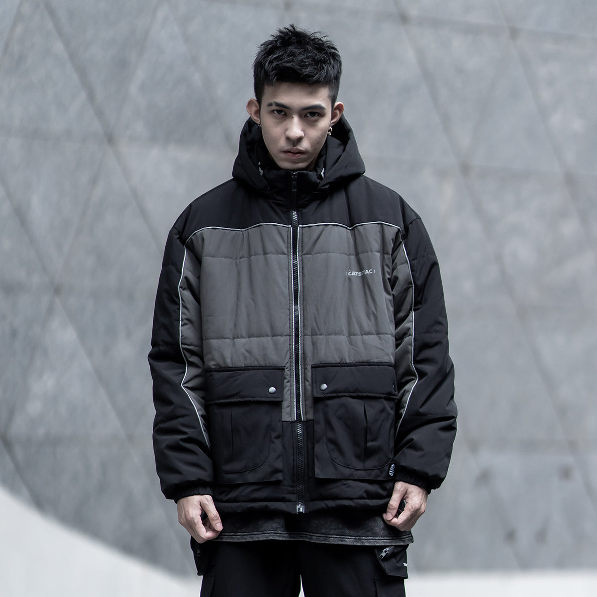 Zip Up Cotton Filling Hooded Winter Urban Jacket