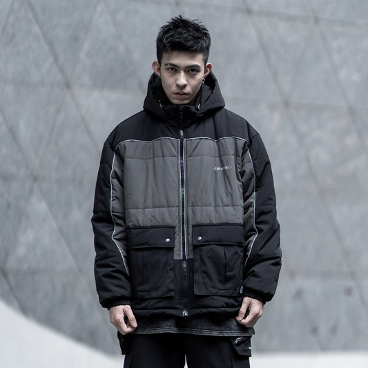 Zip Up Cotton Filling Hooded Winter Urban Jacket