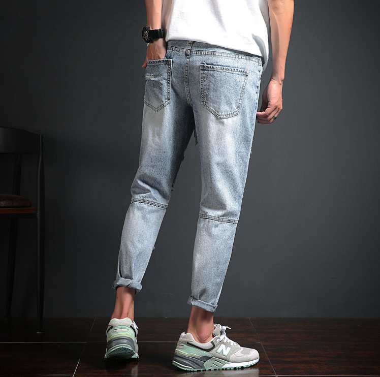 LIGHT BLUE STRETCH DISTRESSED DENIM JEANS