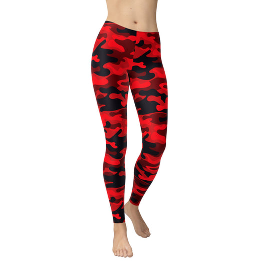 Red Black Military Print Leggings