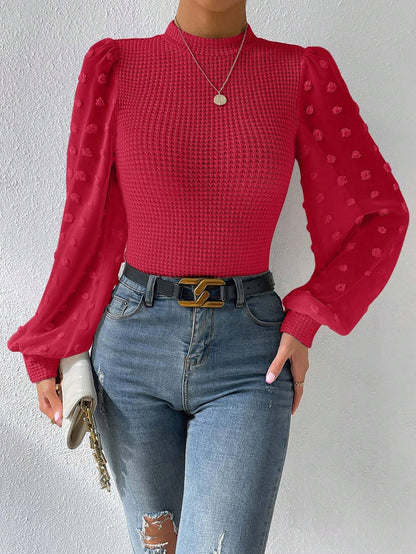 Round Neck Stitching Loose Long Sleeve Knitwear Top