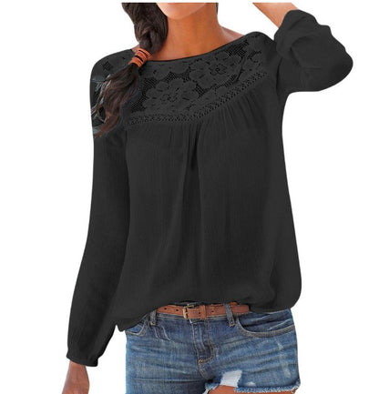 Lace Floral Embroidery Long Sleeve Patchwork Shirt