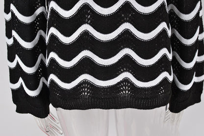 Wave Stitch Embroidery Long Sleeve Sweater