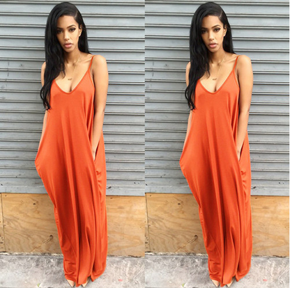 Loose Fit Strappy Plunge Long Summer Dresses