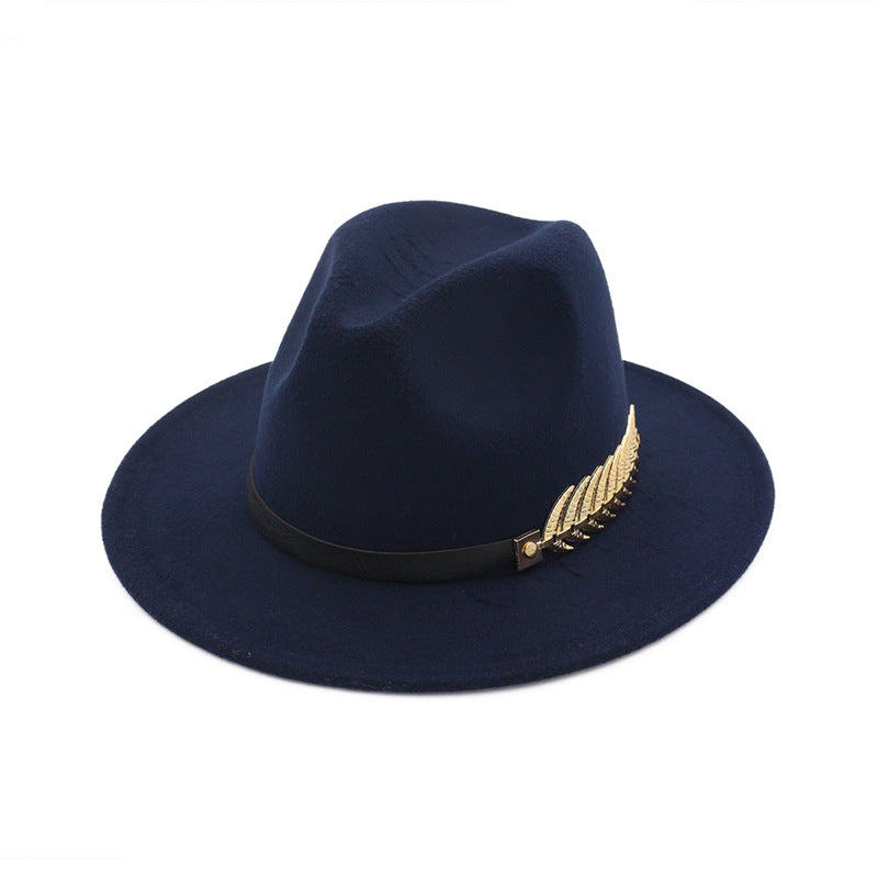 Gold Feather Detail Leather Strap Fedora