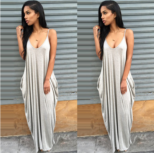 Loose Fit Strappy Plunge Long Summer Dresses