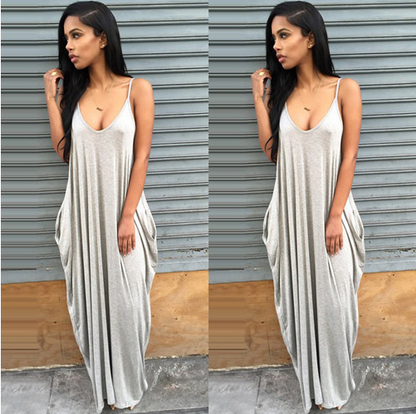 Loose Fit Strappy Plunge Long Summer Dresses