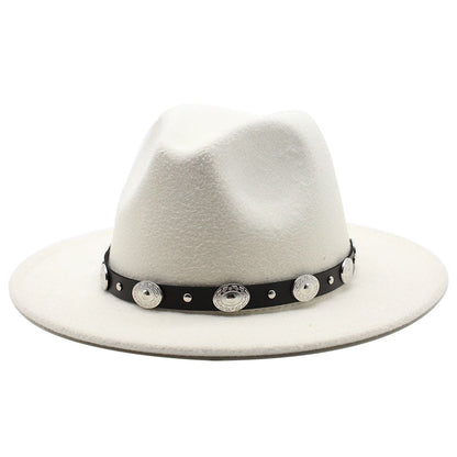 Flat Brim Fedora With Metal Belt