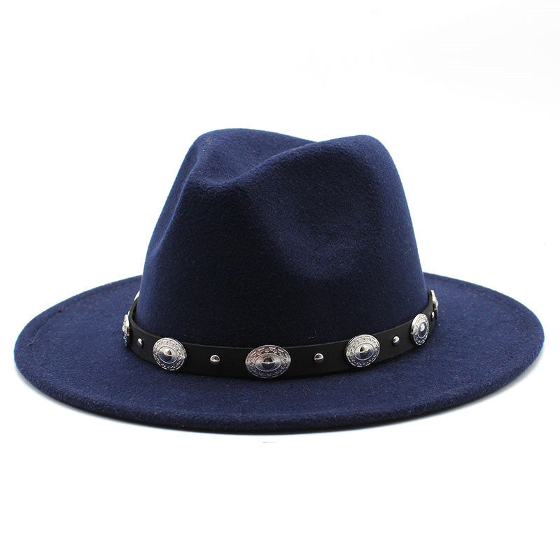 Flat Brim Fedora With Metal Belt