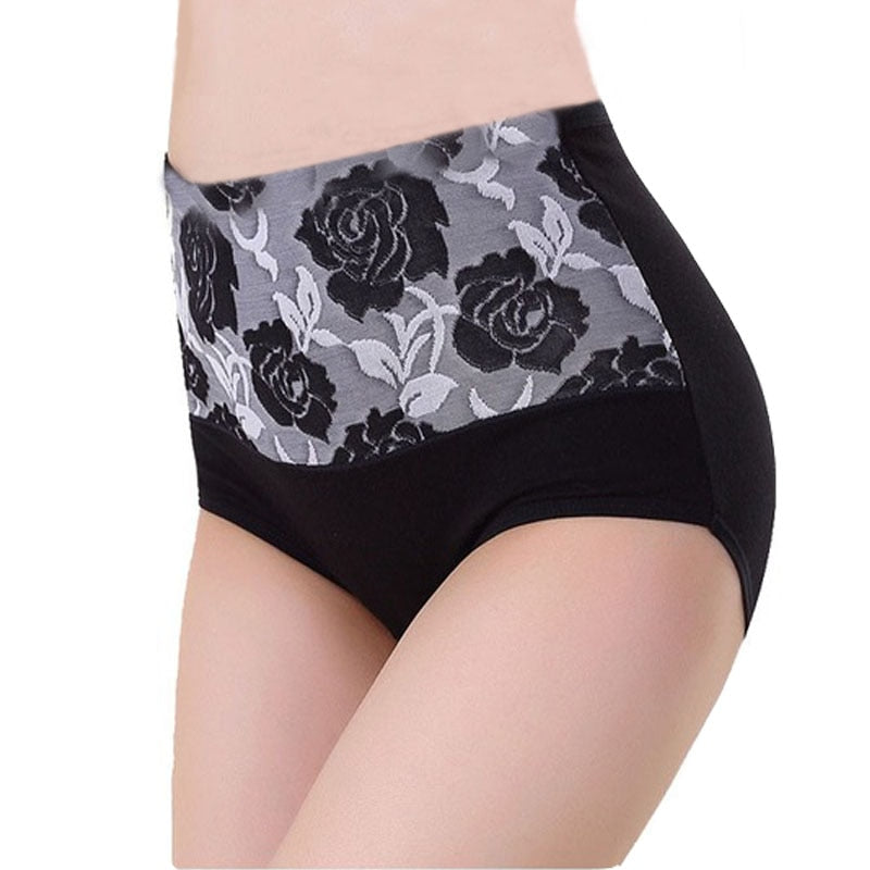 High-waist Cotton Rose Print Briefs