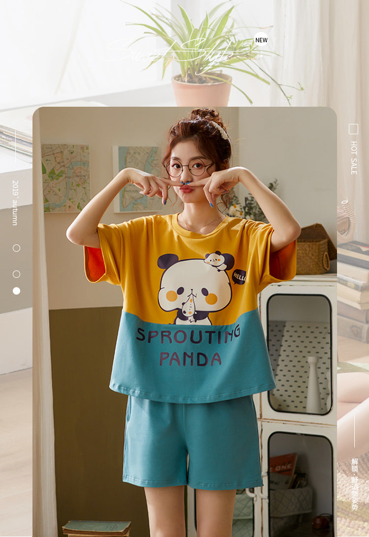 Cute Sprouting Panda Short PJ Set