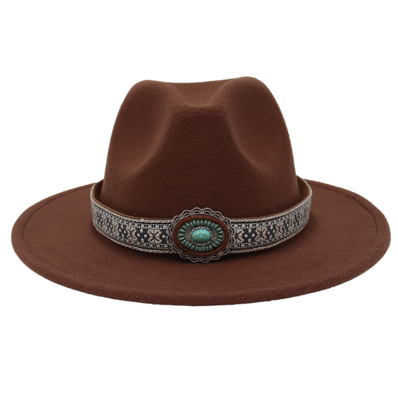 Ethnic Style Turquoise Gem Detail Cotton Fedora