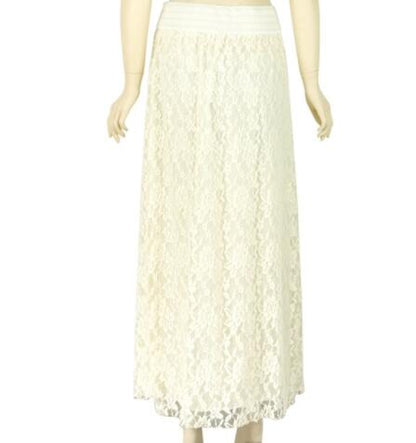 Pleated Solid Mesh Lace Layered Maxi Skirt