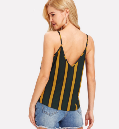 Double V Neck Striped Cami Top Spaghetti Strap Casual Women Sexy Striped Top 2021 Summer Multicolor Backless Camisole Tops