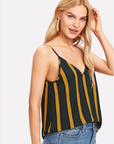 Double V Neck Striped Cami Top Spaghetti Strap Casual Women Sexy Striped Top 2021 Summer Multicolor Backless Camisole Tops