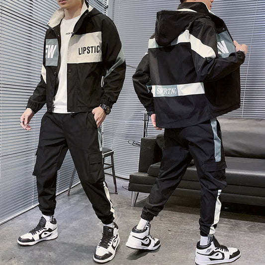 Urban 2 Tone Fashion long sleeve patchwork contrast sport suit