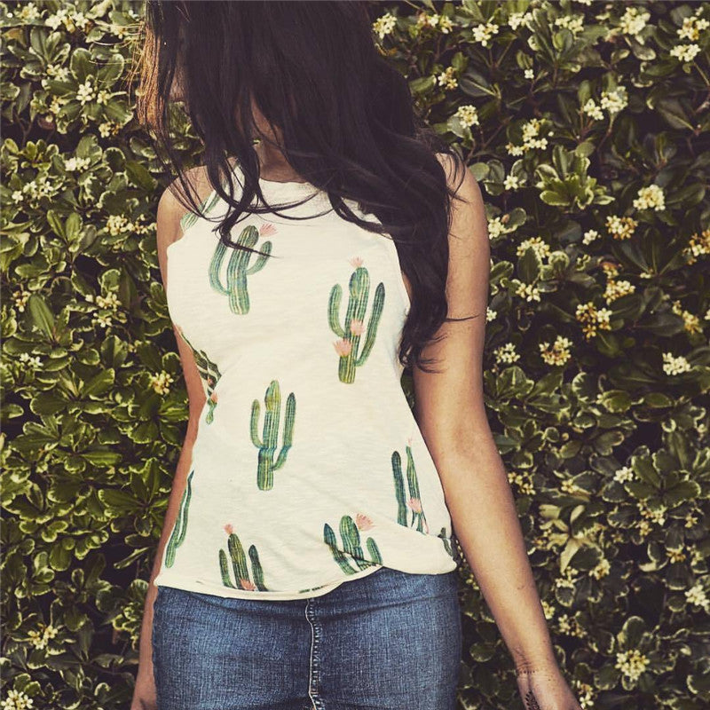 Cactus Print Casual Halter Harajuku Women Tops