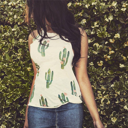 Cactus Print Casual Halter Harajuku Women Tops