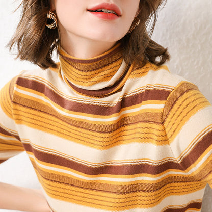 Turtleneck Women's Pile Of Stripes With Backing Knitwear