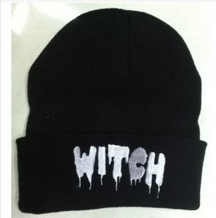 Letter Punk WITCH Letter Knitted Wool Beanie