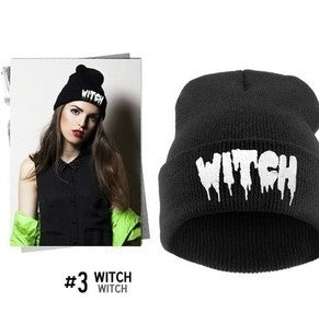 Letter Punk WITCH Letter Knitted Wool Beanie