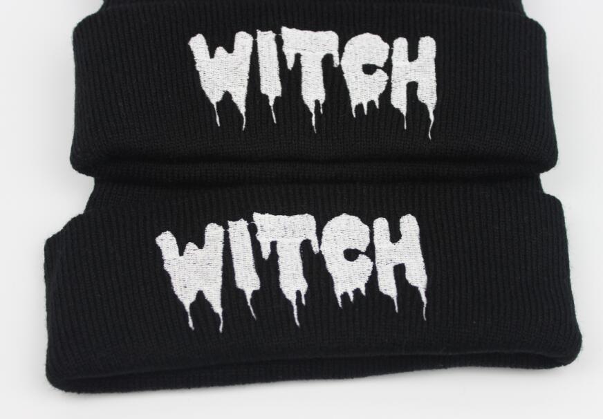 Letter Punk WITCH Letter Knitted Wool Beanie