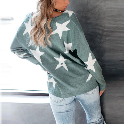 Star Embroidery Long Sleeve Pullover