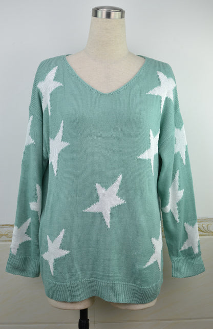 Star Embroidery Long Sleeve Pullover