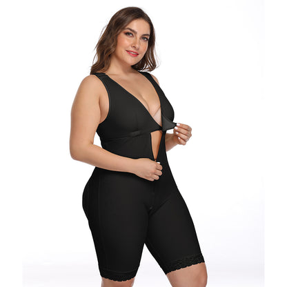 Front Zip Batwing Front Shoulder Fastening Open Crothc Body Shaping BodySuit