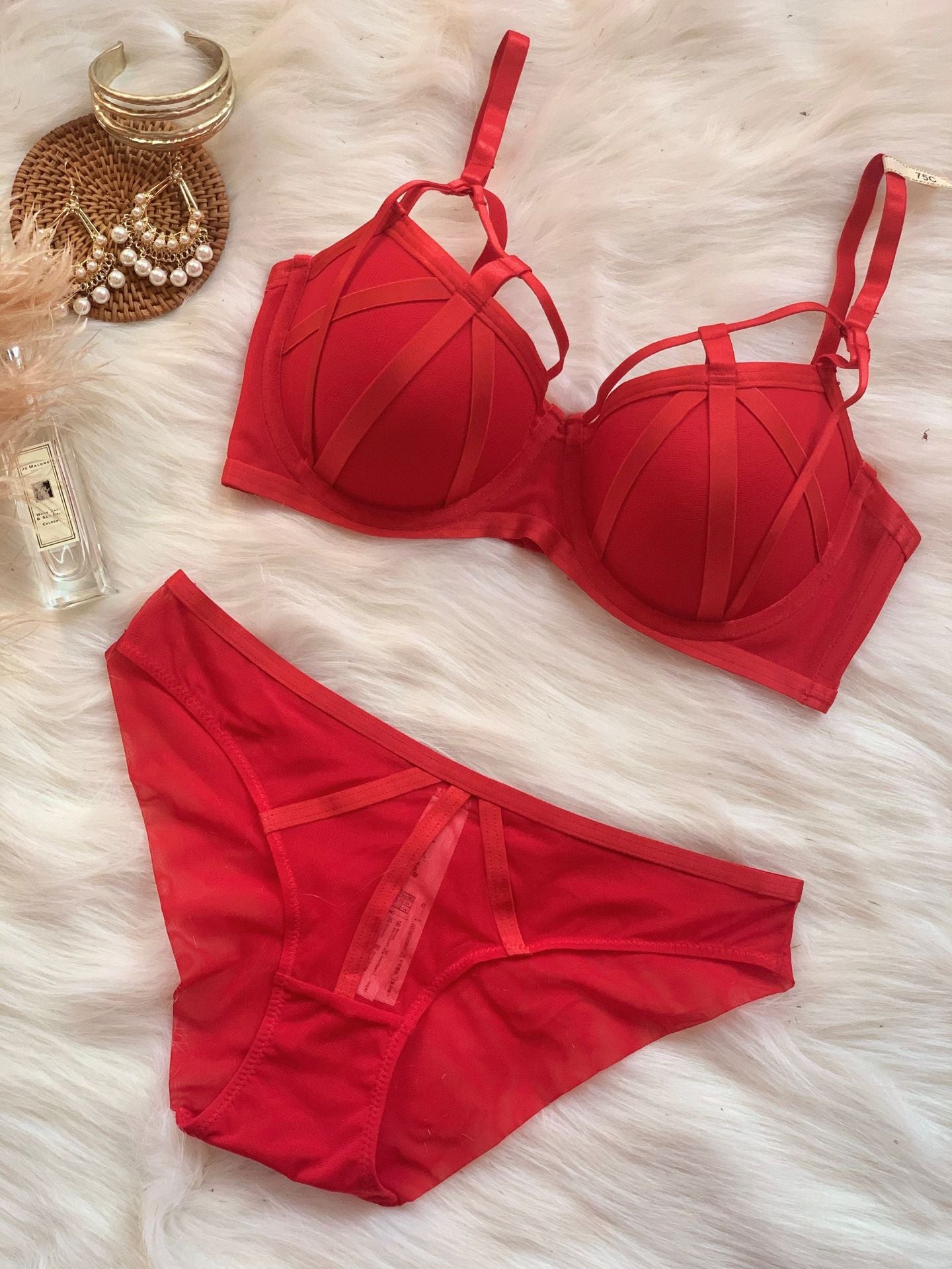 Lace-up Mesh Underwear Bra Set