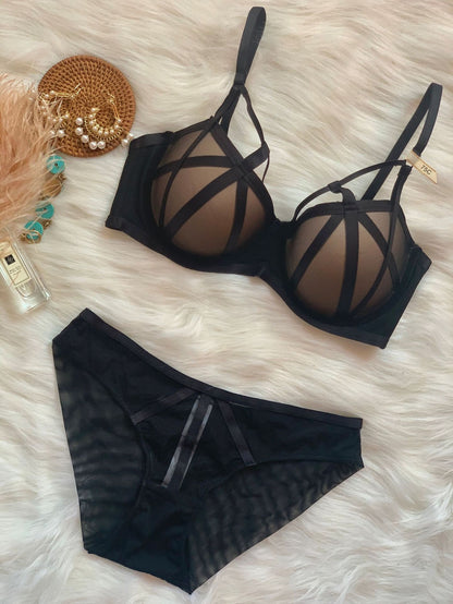 Lace-up Mesh Underwear Bra Set