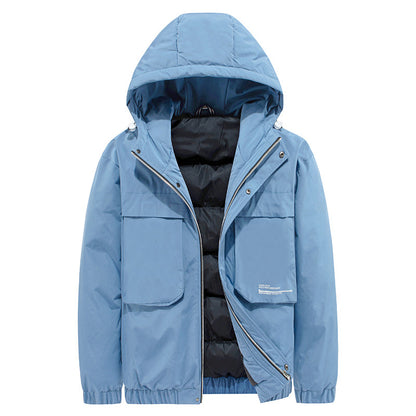 Stand-up Collar Zipper Loose-fitting Hooded Jacket