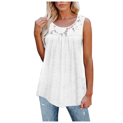 Loose O-Neck Collar Lace Embroidery Tank Top